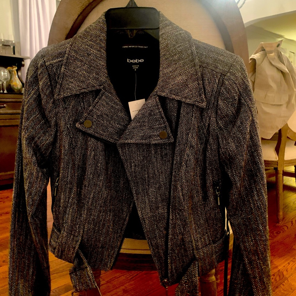 Black and white cropped tweed jacket